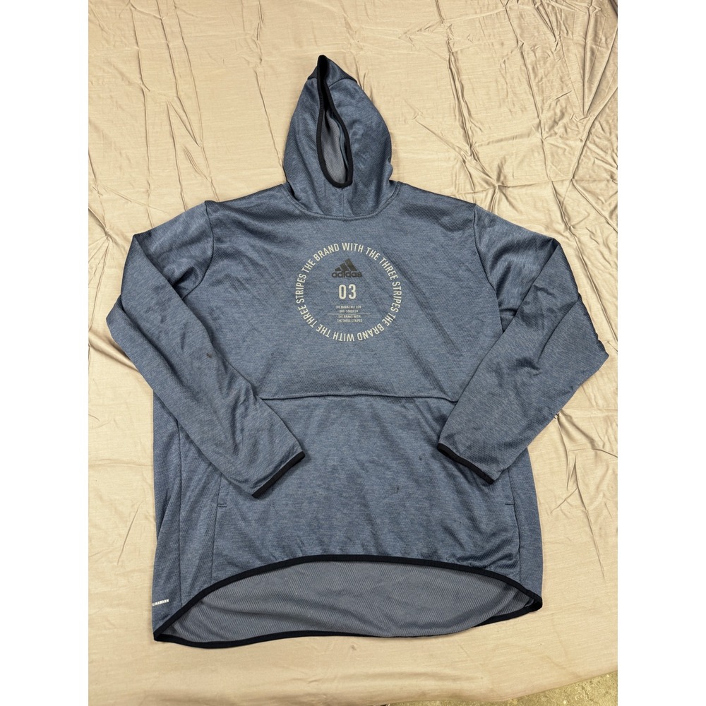 Adidas ClimaWarm Hoodie Mens 2XL Blue Heathered Pullover‎ Sweatshirt 03 Graphic